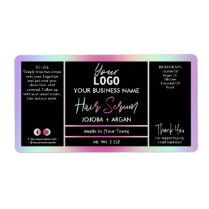 Colourful Rainbow Holographic Hair Serum Labels