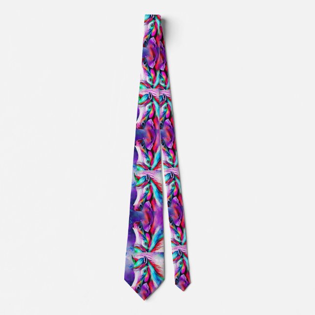 colourful rainbow horse splatter paint art tie (Front)