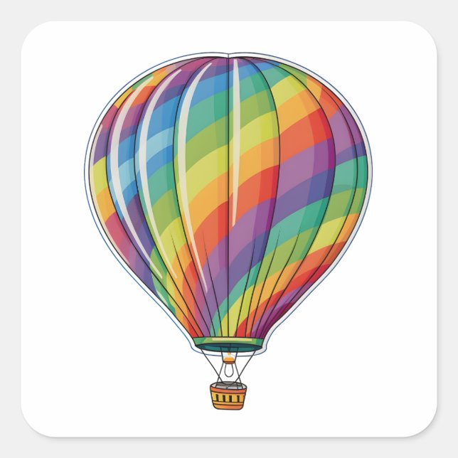 Colourful Rainbow Hot Air Balloon Square Sticker (Front)