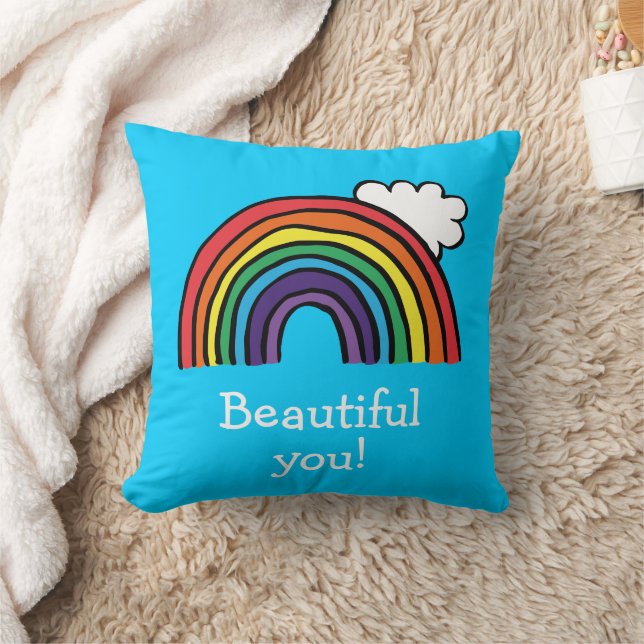 Colourful Rainbow Illustration Personalized Throw Pillow (Blanket)