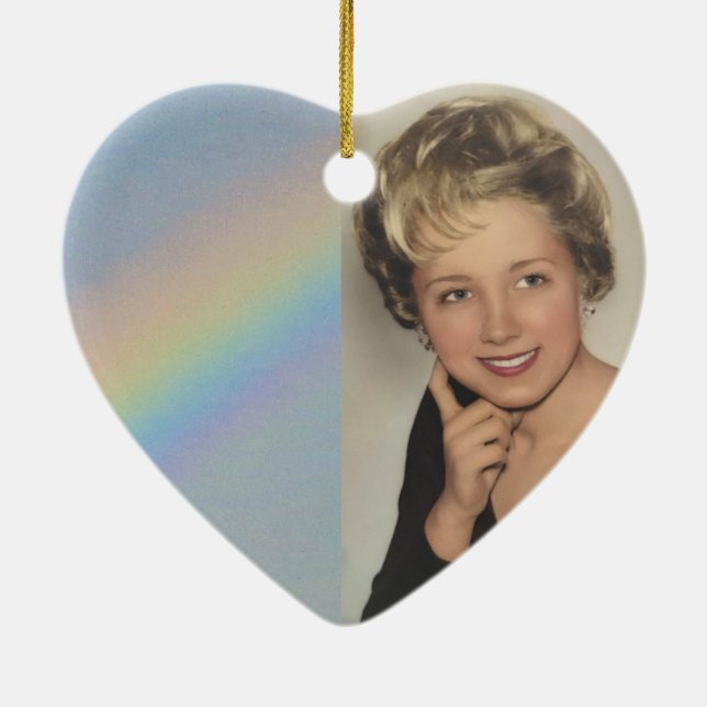 Colourful Rainbow in Blue Sky, Young Woman New Ceramic Ornament (Back)