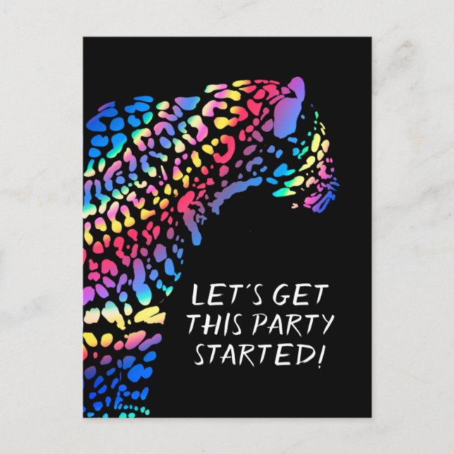 Colourful Rainbow Jaguar Party Invitation Postcard (Front)