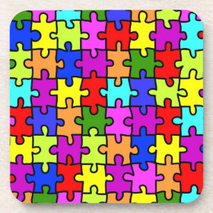 Colourful rainbow jigsaw puzzle pattern coaster