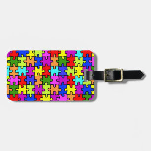 Colourful rainbow jigsaw puzzle pattern luggage tag