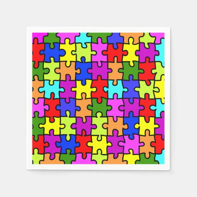 Colourful rainbow jigsaw puzzle pattern napkin (Front)