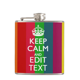 Colourful Rainbow Keep Calm And Your Text Customiz Hip Flask