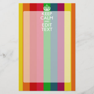 Colourful Rainbow Keep Calm And Your Text Customiz Stationery