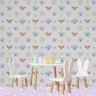 Colourful Rainbow Kids White Butterfly Wallpaper