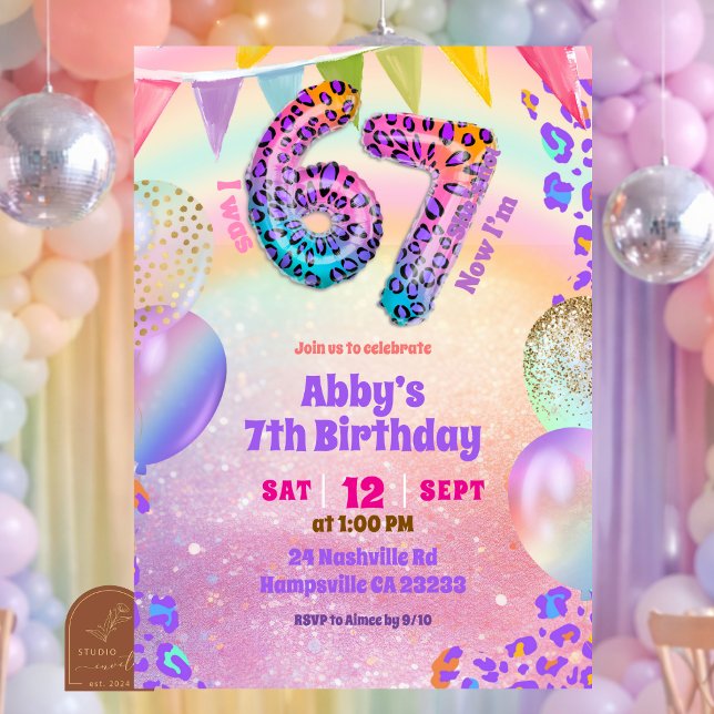 Colourful Rainbow Leopard 67 Birthday Invitation (Creator Uploaded)