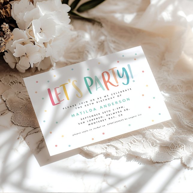 Colourful rainbow lets party birthday invitation. (Creator Uploaded)