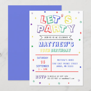 Colourful Rainbow Let's Party Boy Birthday Invitation
