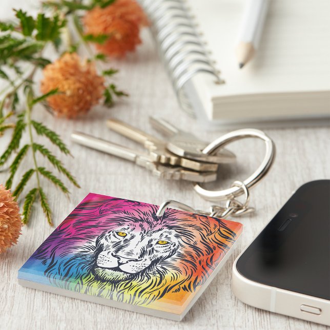 Colourful Rainbow Lion Head Bold Wildlife Keychain (Creator Uploaded)