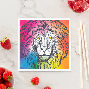 Colourful Rainbow Lion Head Bold Wildlife Napkin
