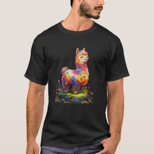 Colourful Rainbow Llama Floral Pastel Fantasy T-Shirt