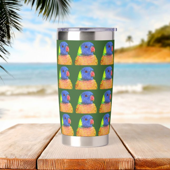 Colourful Rainbow Lorikeet Parrot Photo Pattern Insulated Tumbler (Beach)