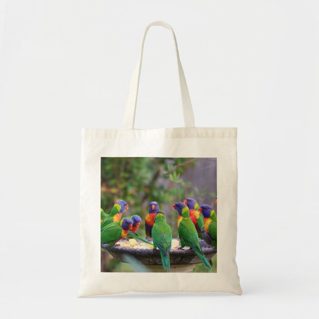 Colourful Rainbow Lorikeet Parrots Eating Tote Bag (Front)