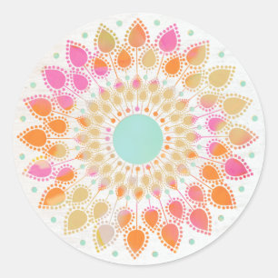 Colourful Rainbow Lotus Flower Mandala   Classic Round Sticker