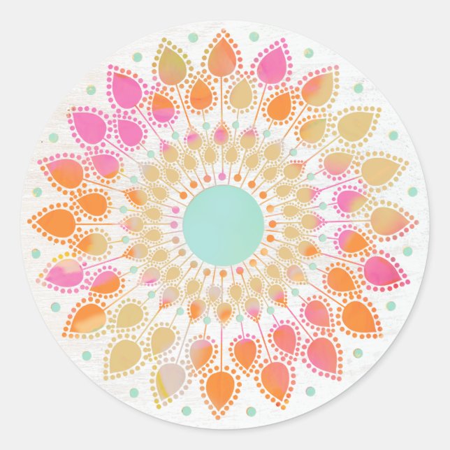 Colourful Rainbow Lotus Flower Mandala   Classic Round Sticker (Front)