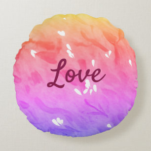 Colourful rainbow love pride lgbtq gay pattern tex round pillow