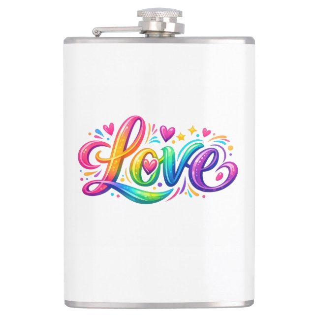 Colourful Rainbow Love Typography Design Hip Flask (Front)