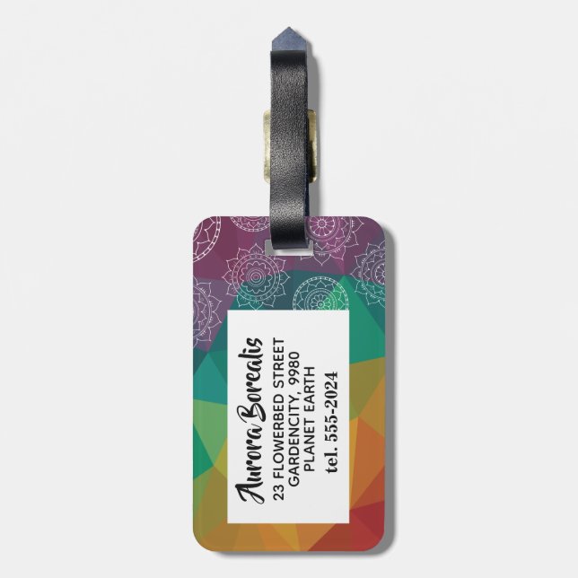 Colourful rainbow mandala personalized luggage tag (Back Vertical)