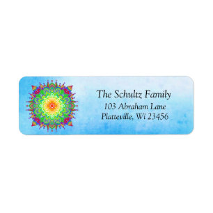 Colourful Rainbow Mandala Zen  Label