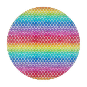 Colourful Rainbow Mermaid scales   Cutting Board