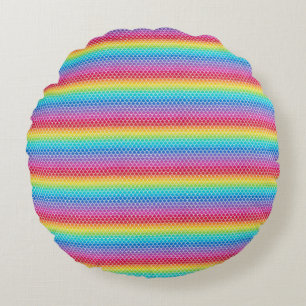 Colourful Rainbow Mermaid scales Round Pillow
