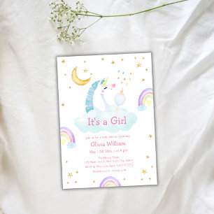 Colourful Rainbow Moon Star Unicorn Baby Shower Invitation