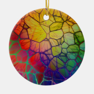 Colourful Rainbow Mosaic- Stained Glass Look Ceramic Ornament