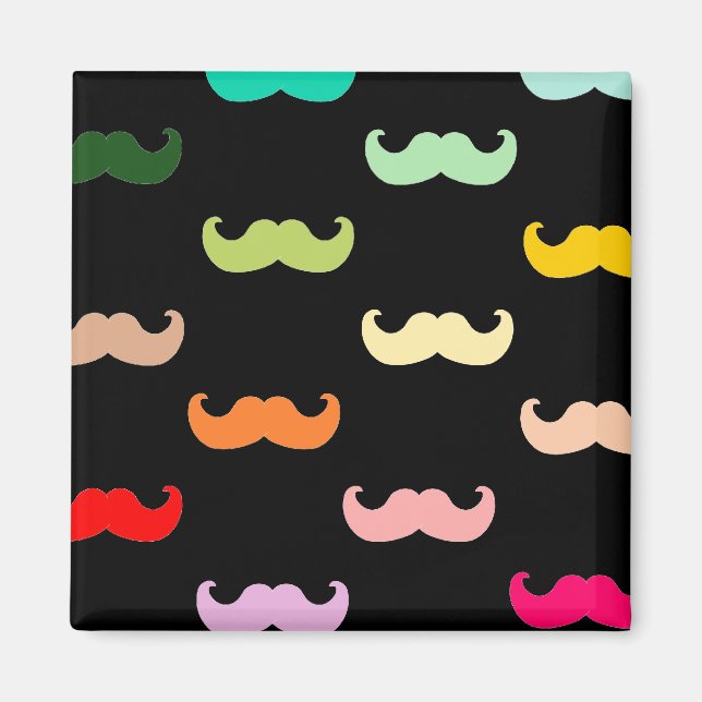 Colourful Rainbow Moustache pattern on black Magnet (Front)