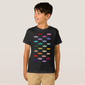 Colourful Rainbow Moustache pattern on black T-Shirt (Front Full)