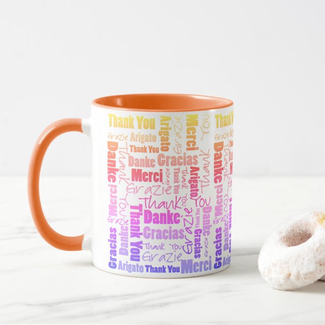 Colourful Rainbow Multilingual Thank You Word Clou Mug (With Donut)
