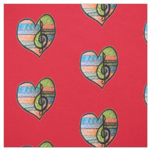 Colourful Rainbow Music Heart Customizable Fabric