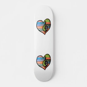 Colourful Rainbow Music Heart Customizable Skateboard