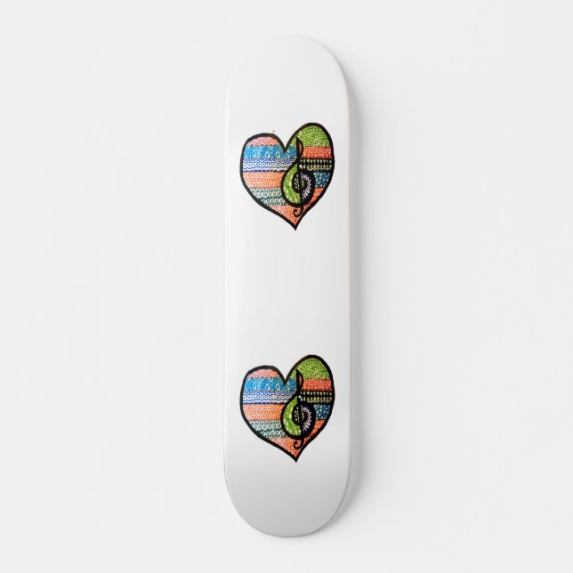 Colourful Rainbow Music Heart Customizable Skateboard (Front)