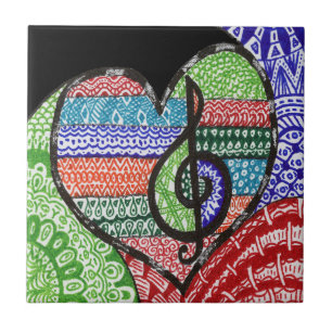 Colourful Rainbow Music Heart Customizable Tile