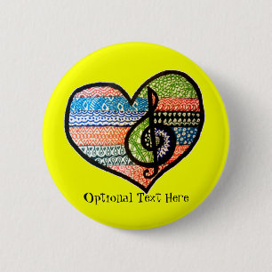 Colourful Rainbow Music Heart Doodle Personalized 2 Inch Round Button