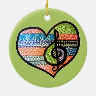 Colourful Rainbow Music Heart Doodle Personalized Ceramic Ornament
