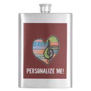 Colourful Rainbow Music Heart Doodle Personalized Hip Flask