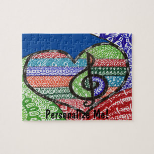 Colourful Rainbow Music Heart Doodle Personalized Jigsaw Puzzle