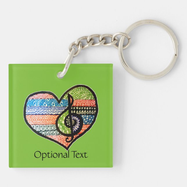 Colourful Rainbow Music Heart Doodle Personalized Keychain (Back)