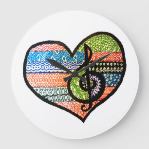 Colourful Rainbow Music Heart Doodle Personalized Large Clock