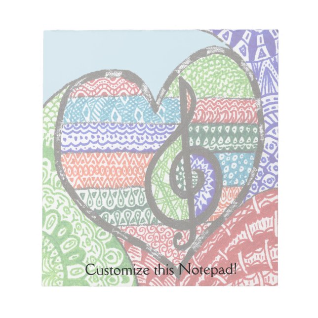 Colourful Rainbow Music Heart Doodle Personalized Notepad (Front)