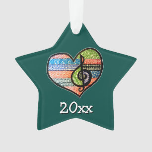 Colourful Rainbow Music Heart Doodle Personalized Ornament