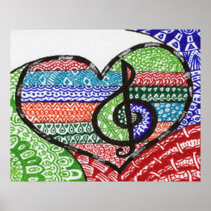 Colourful Rainbow Music Heart Doodle Personalized Poster