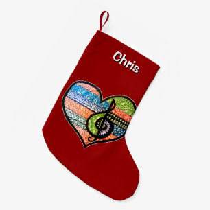 Colourful Rainbow Music Heart Doodle Personalized Small Christmas Stocking