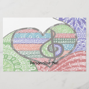 Colourful Rainbow Music Heart Doodle Personalized Stationery