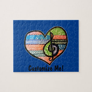 Colourful Rainbow Music Heart Doodle To Customize Jigsaw Puzzle