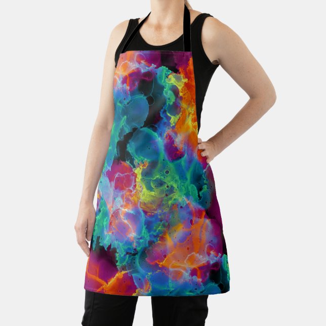 Colourful Rainbow Neon Abstract Watercolor Apron (Insitu)